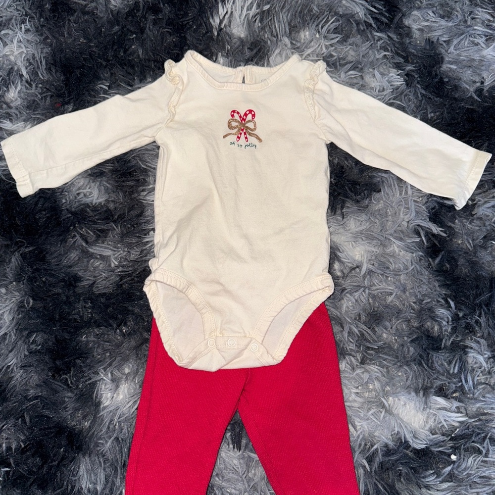 Carter's Baby Girl 2-Piece Candy Cane Ruffle Bodysuit & Pant.